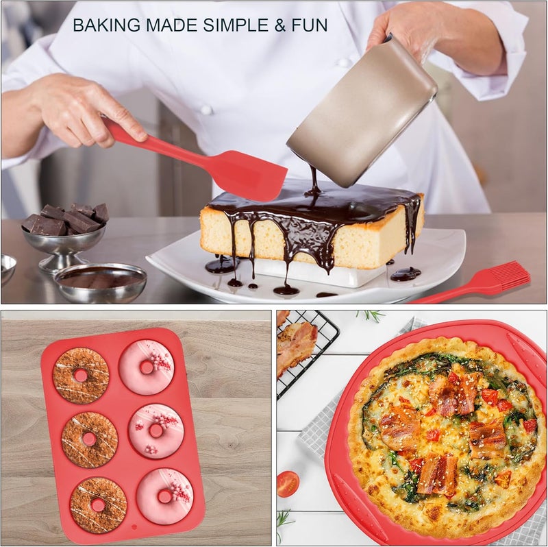 Aschef 9in1 Nonstick Silicone Baking Bundt Cake Pan Cookie Sheet Molds Tray Set for Oven, BPA Free Heat Resistant Bakeware Tools Kit for Muffin Loaf Bread Pizza Cheesecake Cupcake Pie Utensils, Red - Image 5